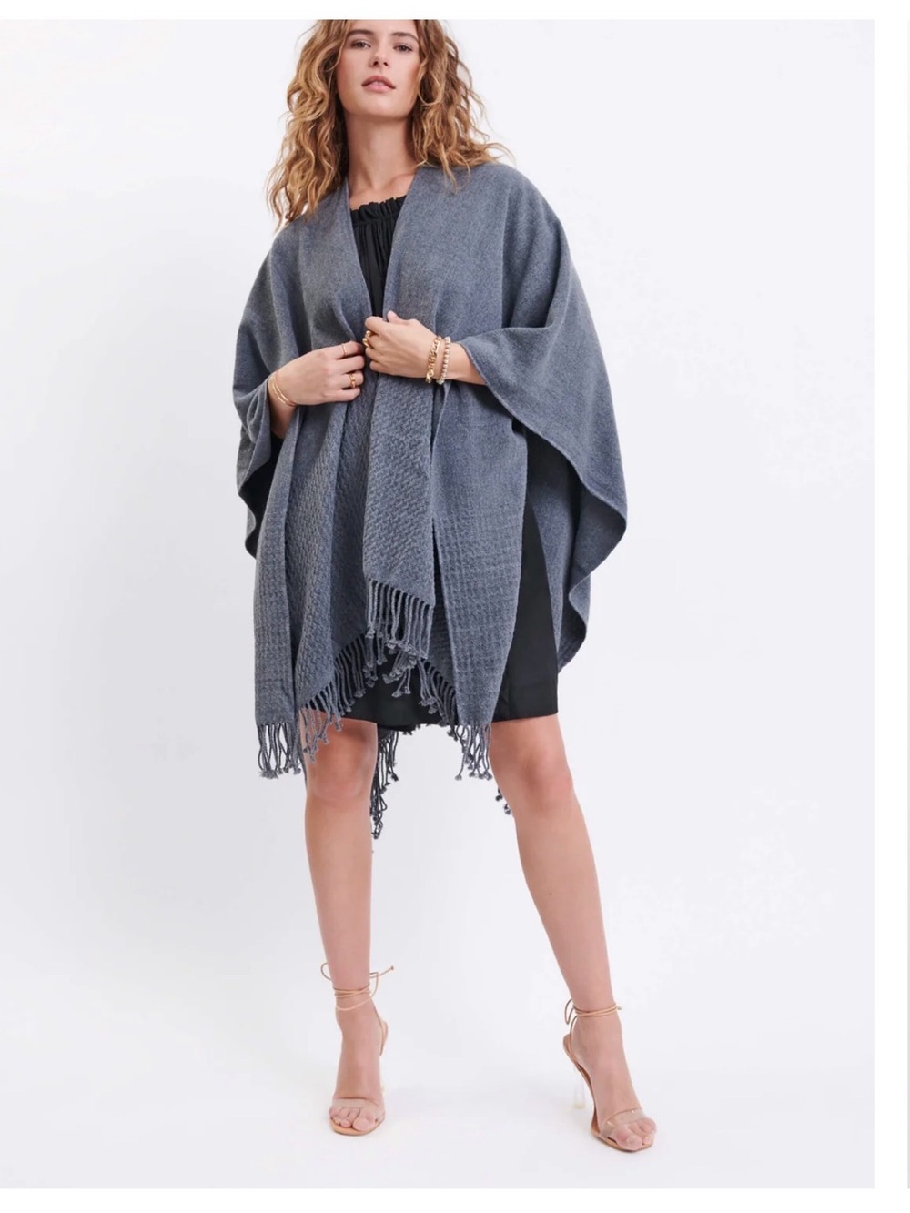 Mersea classic travel wrap Woven Fringe Sweater - Storm